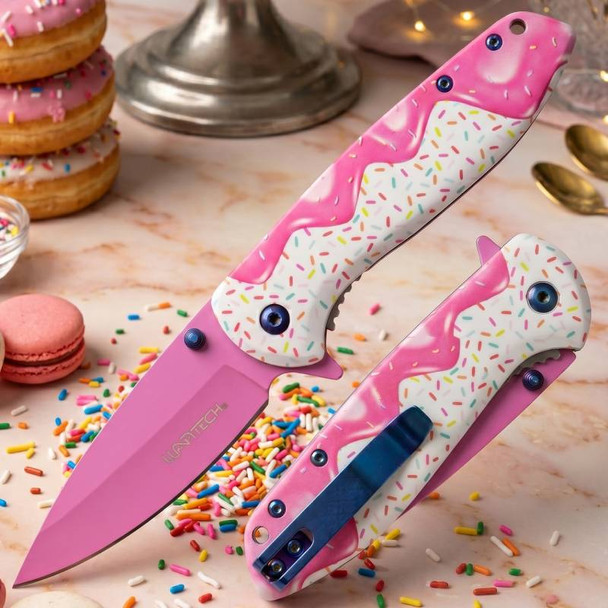 Sweet Treats - 7.5" Pink Frosted Donut Sprinkles Pocket Knife