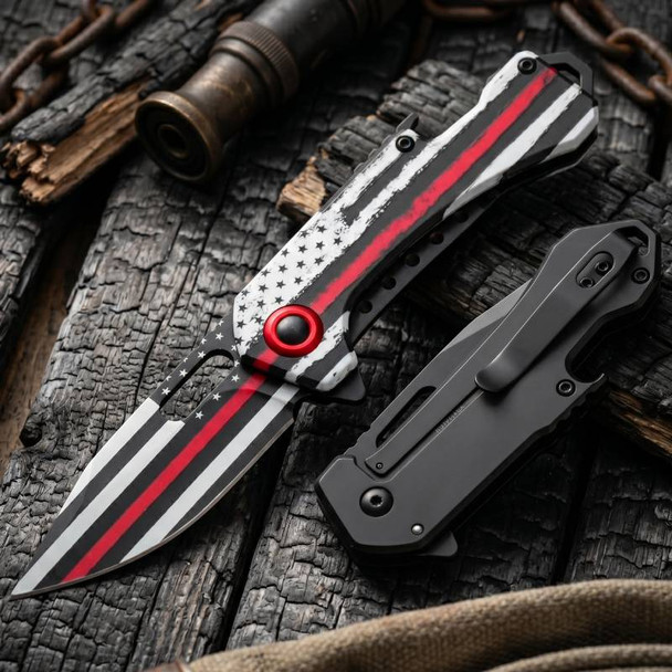 Wartech - 6.75” Thin Red Line | Spring Assisted Pocket Knif
