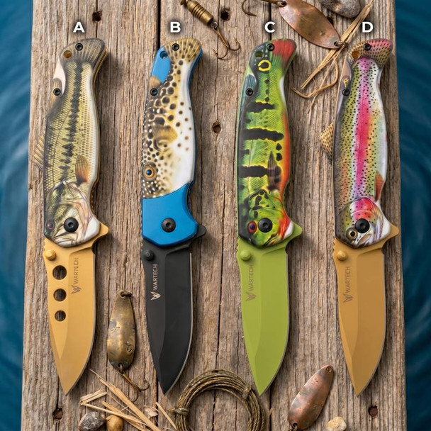 Wartech Outdoor Spring Assisted Pocket Knife - Fish Handle (Choose One)