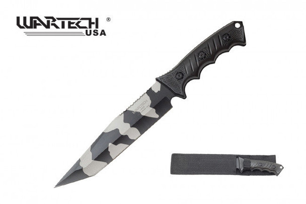 13.5" WARTECH Snow Camo Hunting Knife ABS Handle w/ Sheath