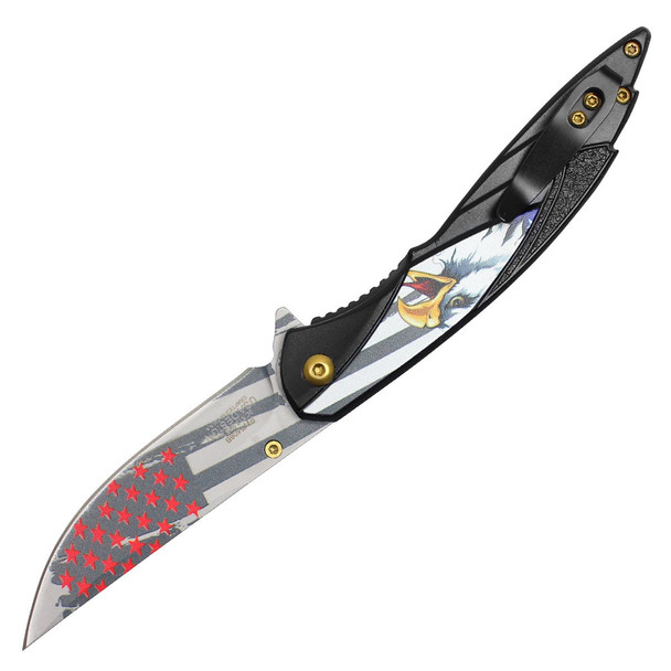 8" Black Bald Eagle USA Pocket Knife
