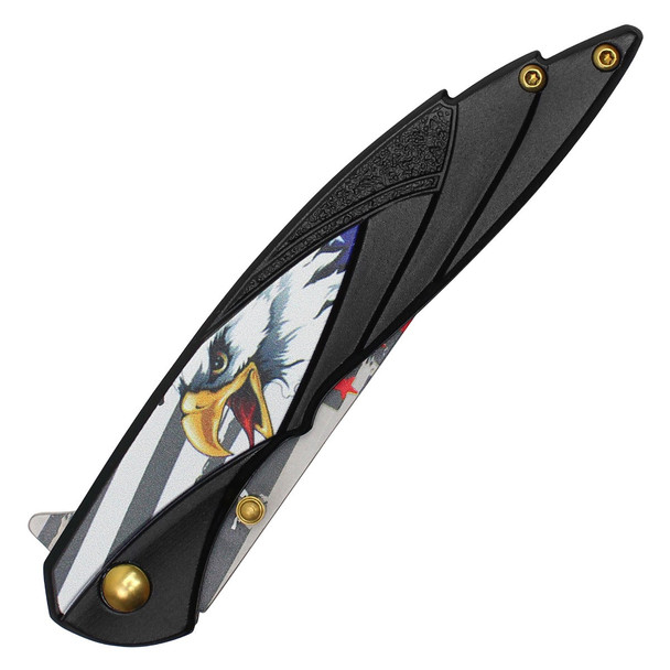 8" Black Bald Eagle USA Pocket Knife