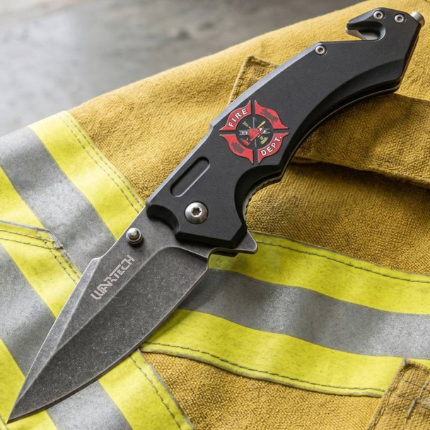 8" Wartech - Stonewashed Fire Dept Pocket Knife