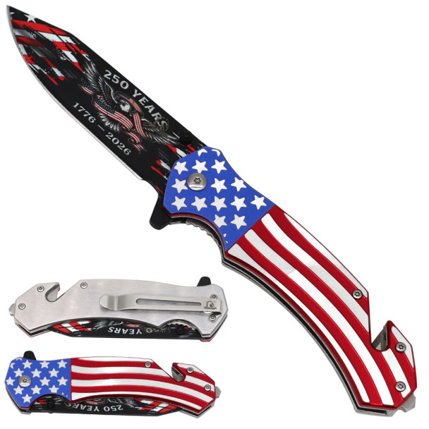 USA American Flag Patriotic "250 Years" Pocket Knife