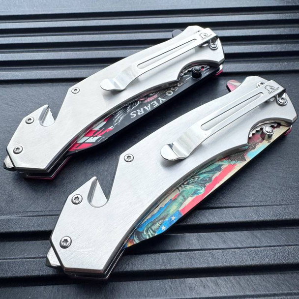 Land Of The Free Statue Of Liberty USA American Flag Patriotic Pocket Knife