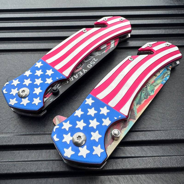 Land Of The Free Statue Of Liberty USA American Flag Patriotic Pocket Knife