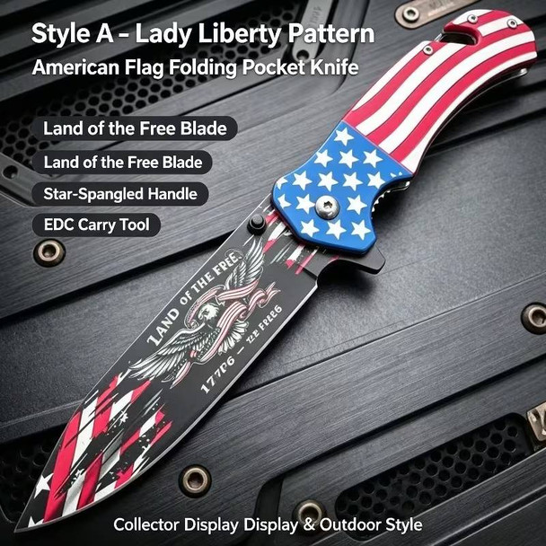 Land Of The Free Statue Of Liberty USA American Flag Patriotic Pocket Knife