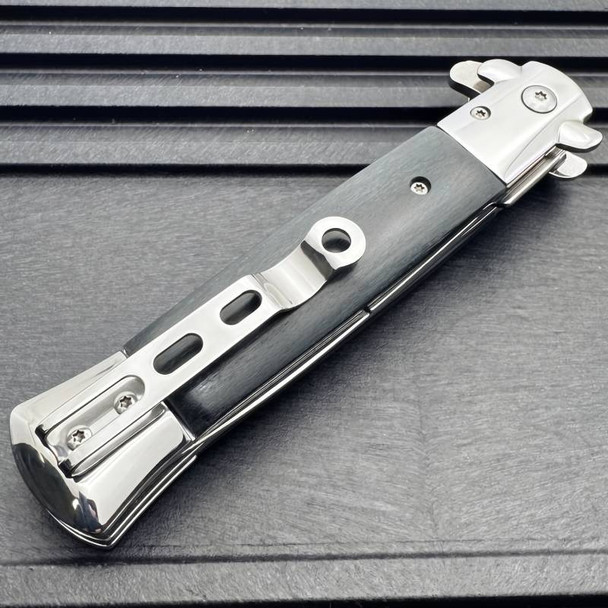 9" Black Premium Italian Milano Stiletto Tactical Spring Assisted Pocket Knife