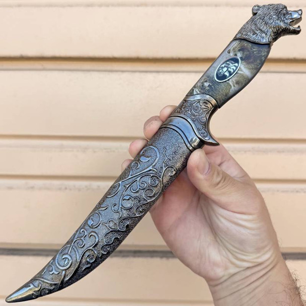 12" Wild Animal Head Stainless Steel Blade Fantasy Dagger w/ Sheath (Bear, Eagle, Wolf)