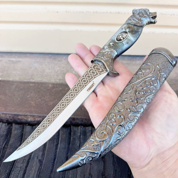 12" Wild Animal Head Stainless Steel Blade Fantasy Dagger w/ Sheath (Bear, Eagle, Wolf)