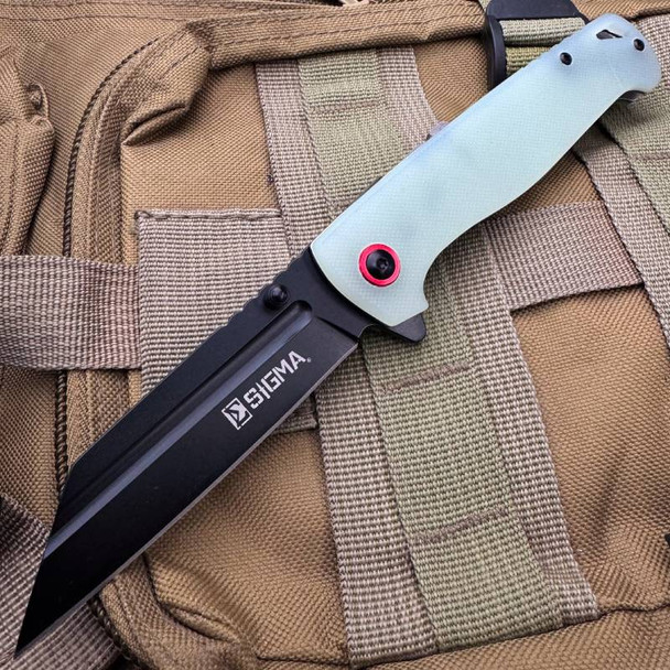 Sigma Wharncliffe Blade G10 Handle Ball Bearing Flipper Pocket Knife - Jade Color