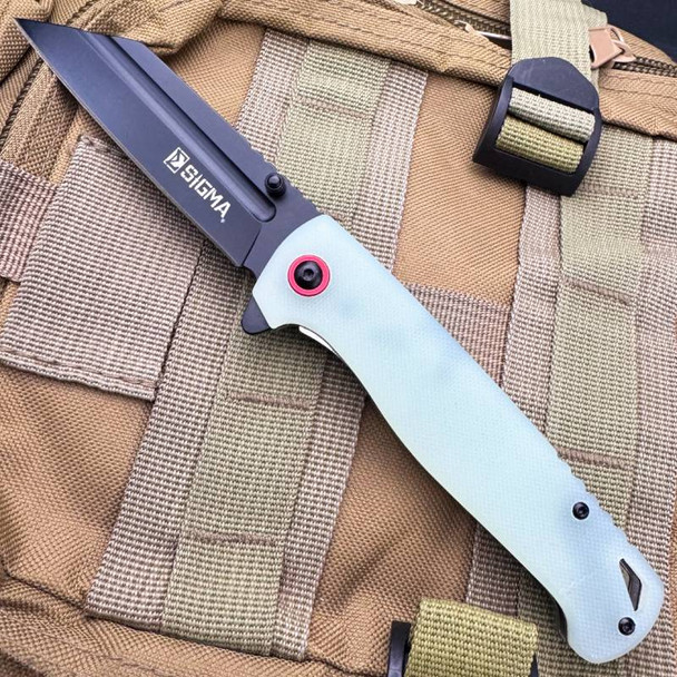 Sigma Wharncliffe Blade G10 Handle Ball Bearing Flipper Pocket Knife - Jade Color