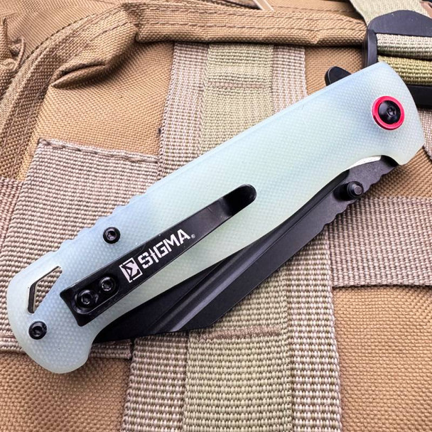 Sigma Wharncliffe Blade G10 Handle Ball Bearing Flipper Pocket Knife - Jade Color