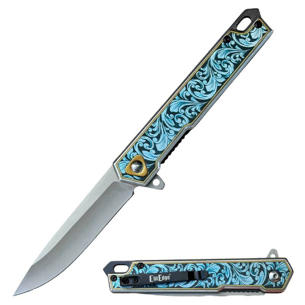 Heavy Duty Floral Spring Assisted Folding Pocket Knife