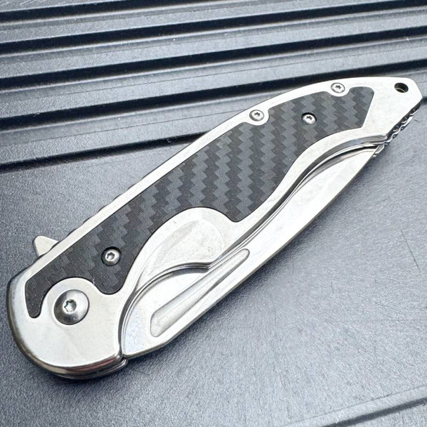 Sigma Chrome Mirror Ball Bearing Carbon Fiber Folding Pocket Knife