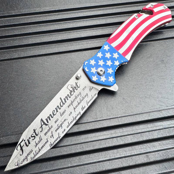 First Amendment Spring Assisted USA FLAG Folding Pocket Knife