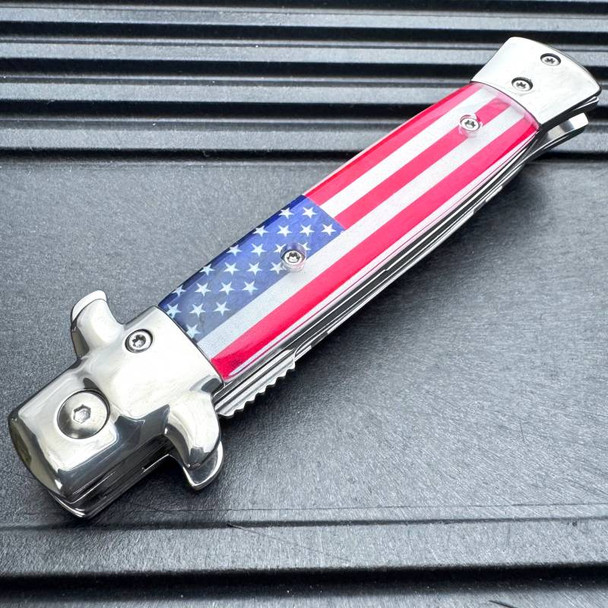 USA Flag Stiletto Style Spring Assisted Folding Pocket Knife