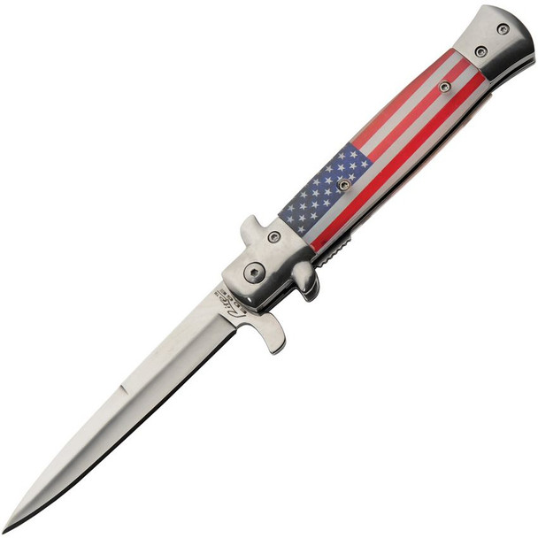 USA Flag Stiletto Style Spring Assisted Folding Pocket Knife