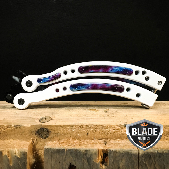 CSGO BUTTERFLY GALAXY WHITE BALISONG TRAINER KNIFE MEGAKNIFE