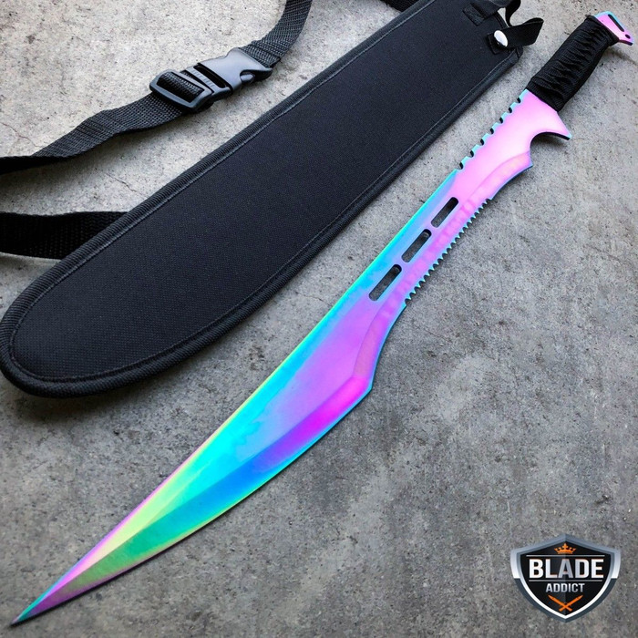 27 Rainbow Full Tang Blade Machete Tactical Katana Ninja Sword W Sheath New Megaknife 5525