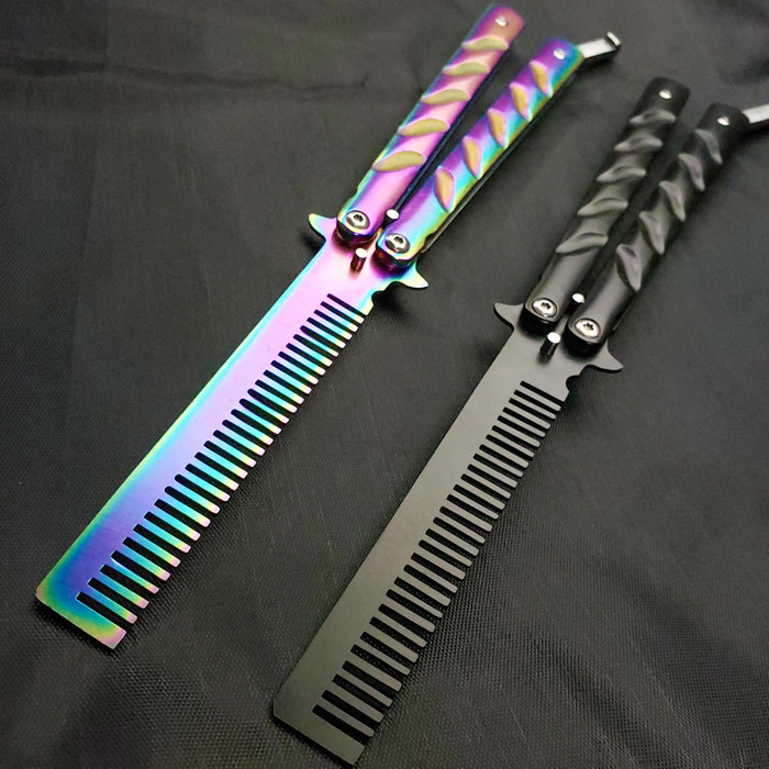 High Quality Practice Balisong Butterfly Trainer Folding Comb Brush Knife Blade Megaknife