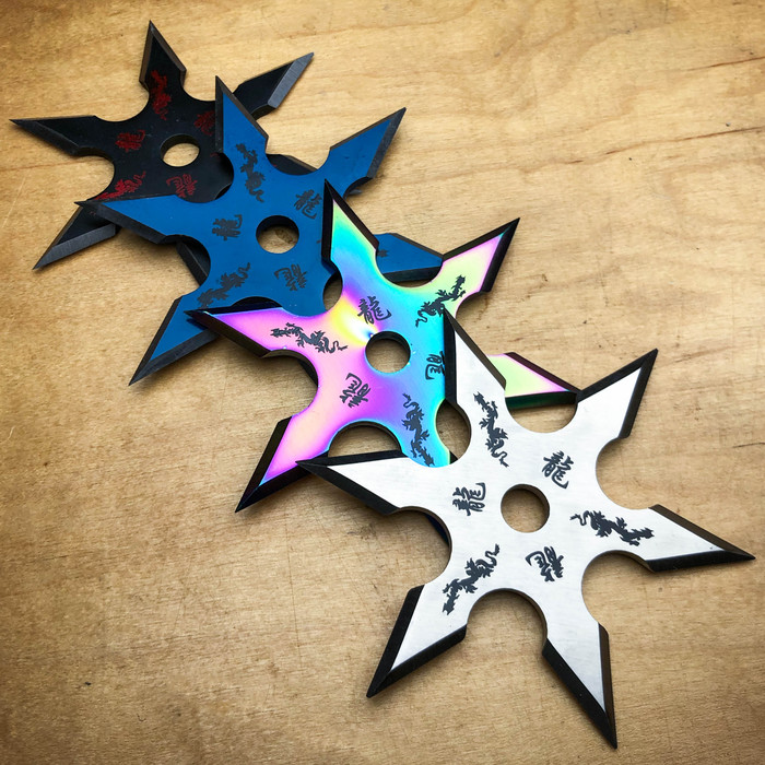 4 PC Set Black Ninja Throwing Stars Anime Shuriken Knife Blade - MEGAKNIFE