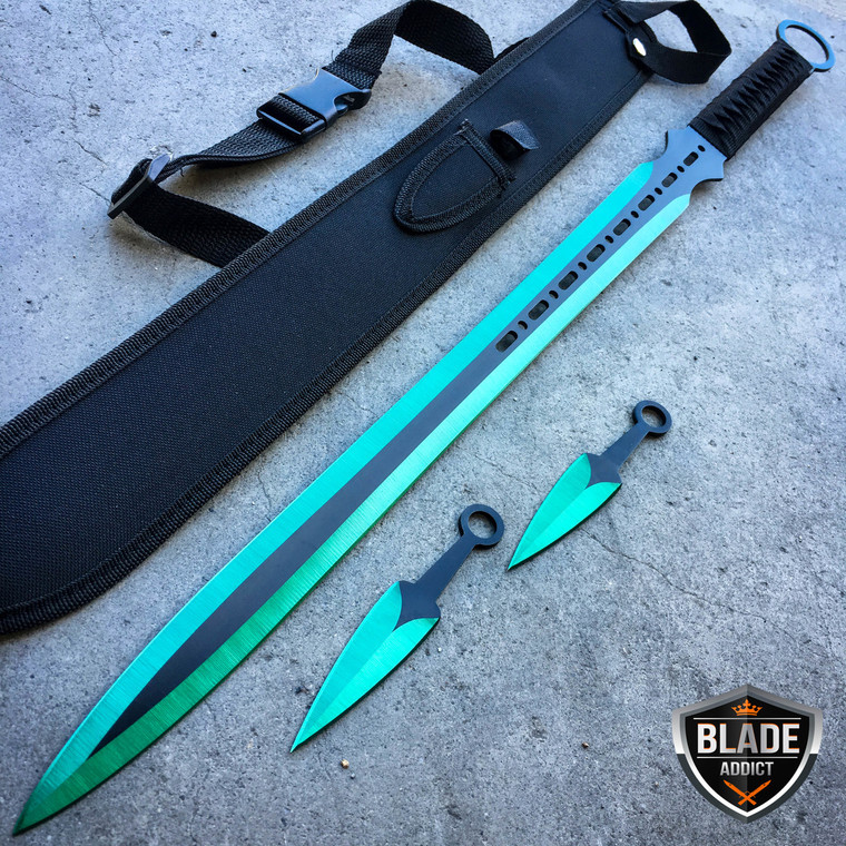 28" GREEN NINJA SWORD Full Tang Machete Tactical Blade Katana Throwing