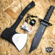 2 PC Black Tactical Hunting Axe Battle Hatchet + Fixed Blade w/ Survival KIT NEW