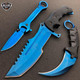 3 PC Tactical Hunting Fixed Blade Knife Karambit Wrench Tool Blue SET NEW