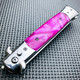 Automatic Push Button Folding Comb Switchblade Knife Looking Brush Pink Pearl
