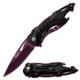 Purple Stun Gun Flashlight + Pocket Knife + Pepper Spray Self Defense