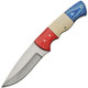 Fixed Satin Finish Stainless Blade Knife with Red Wood, White Bone and Blue Wood Handle