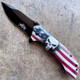 8.25 American USA FLAG Spring Assisted Folding Open POCKET KNIFE Skull