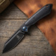 8" Black Stainless Steel Assisted Pocket Knife w/ Black Handle & Blue Accent