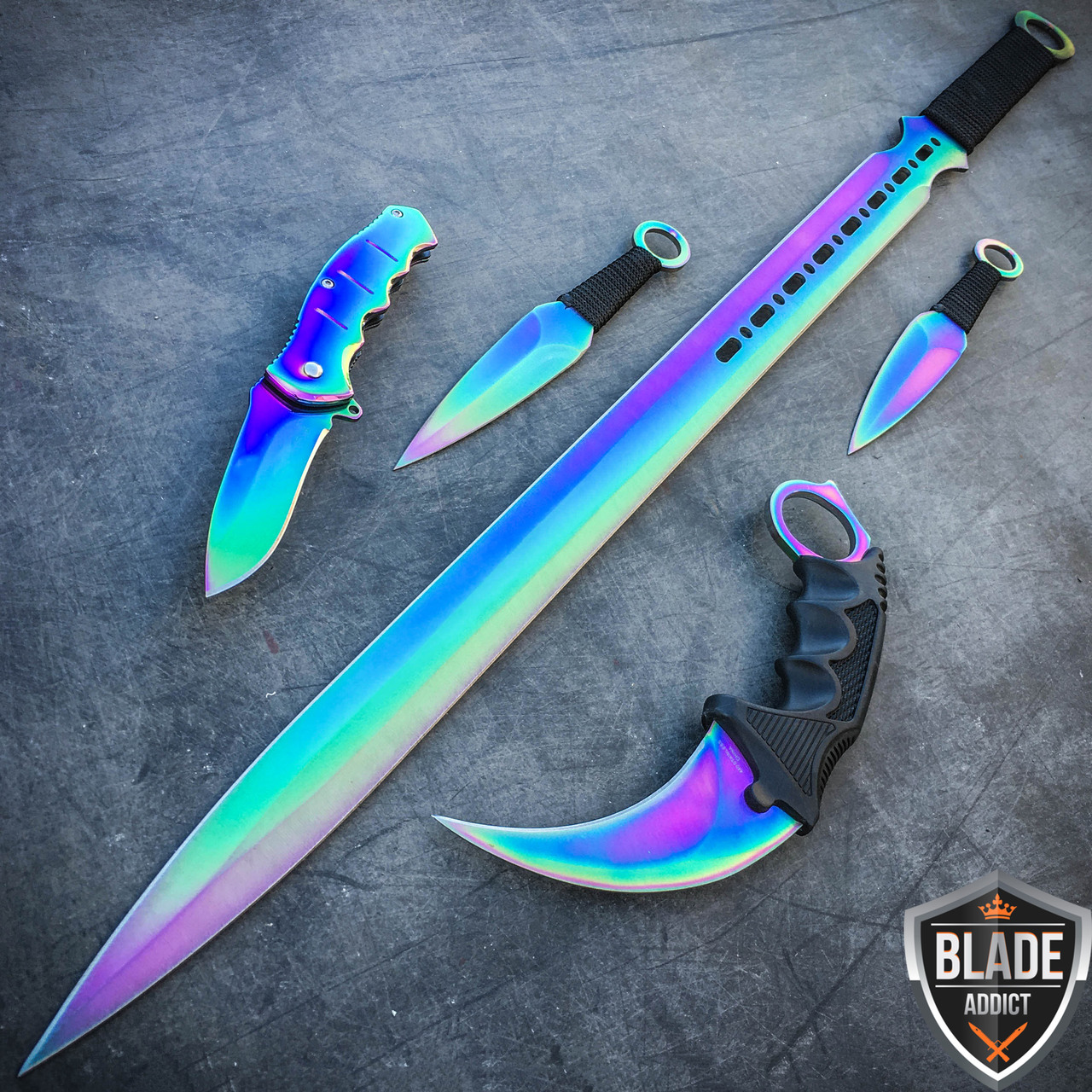 Rainbow Urban Combat Knife - Rainbow Fixed Blade Commando Knife, Survival  Knives