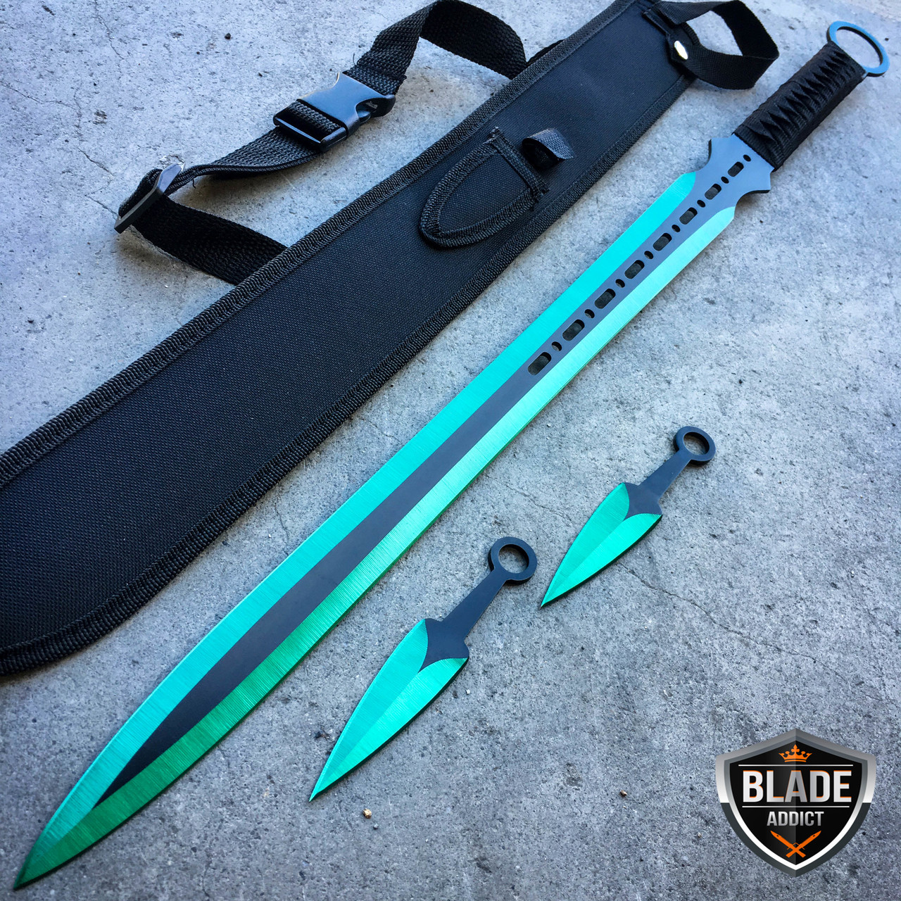 Green Fantasy Ninja Warrior Sword 26 W/2 pcs Throwing Knife Set - Edge  Import