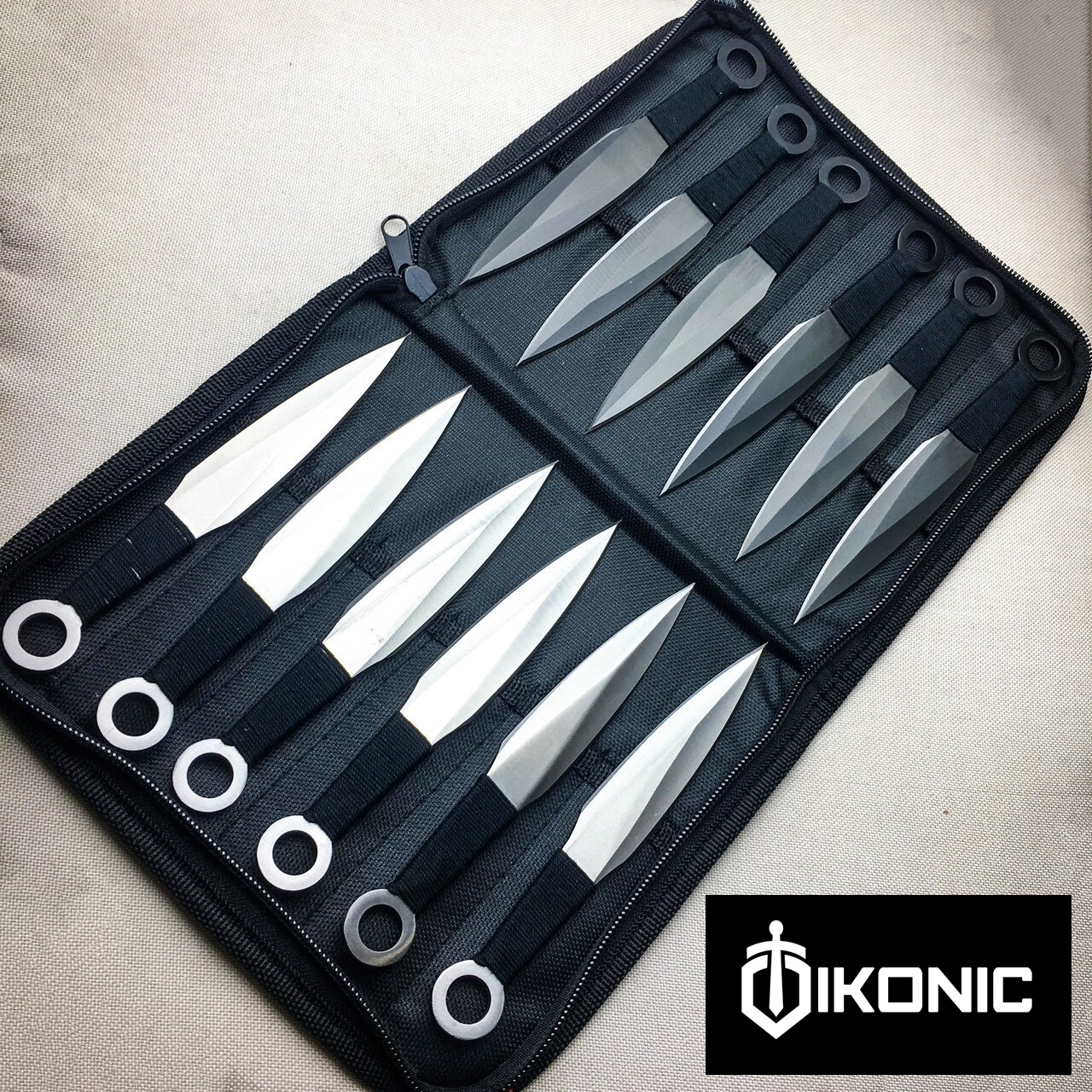 12PC Black Tactical Ninja Combat Ninjutsu Kunai Throwing Knife Set + Case