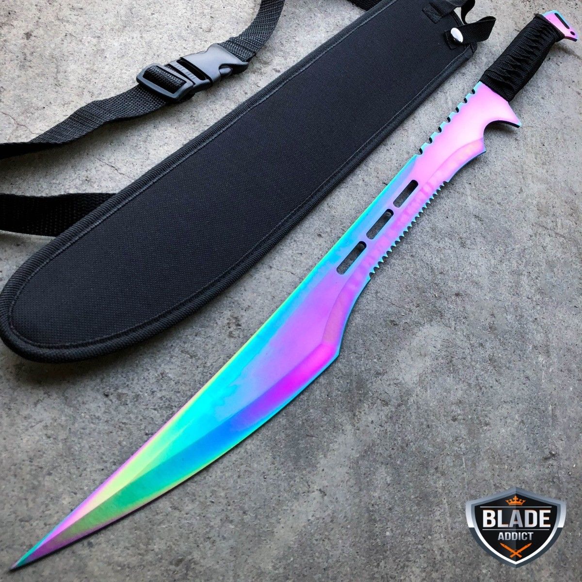 Tactical Sword 27in. Full Tang Black Rainbow Fantasy Serrated