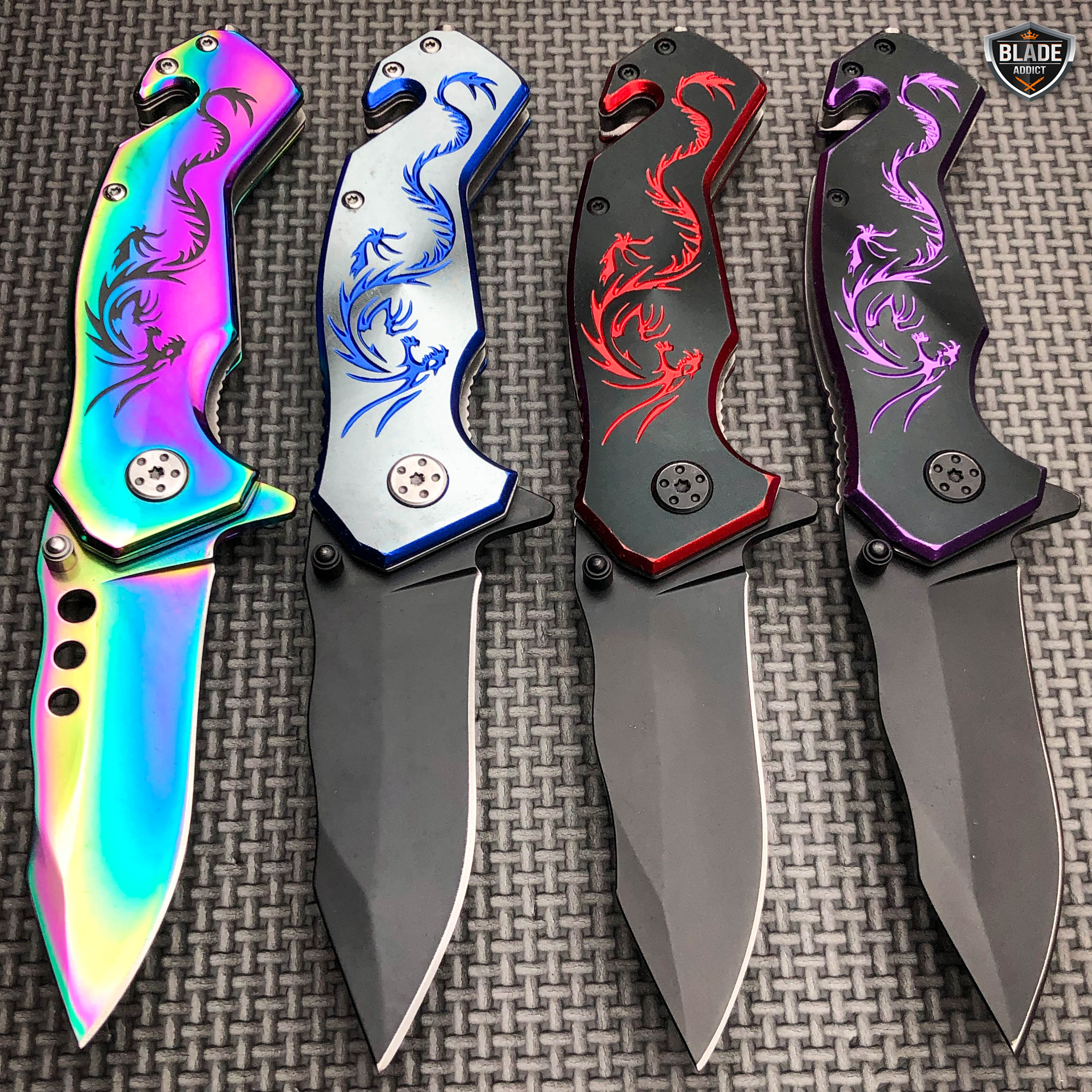 TACTICAL STILETTO ASSISTED FOLDING BLADE Red Dragon Samurai Spring