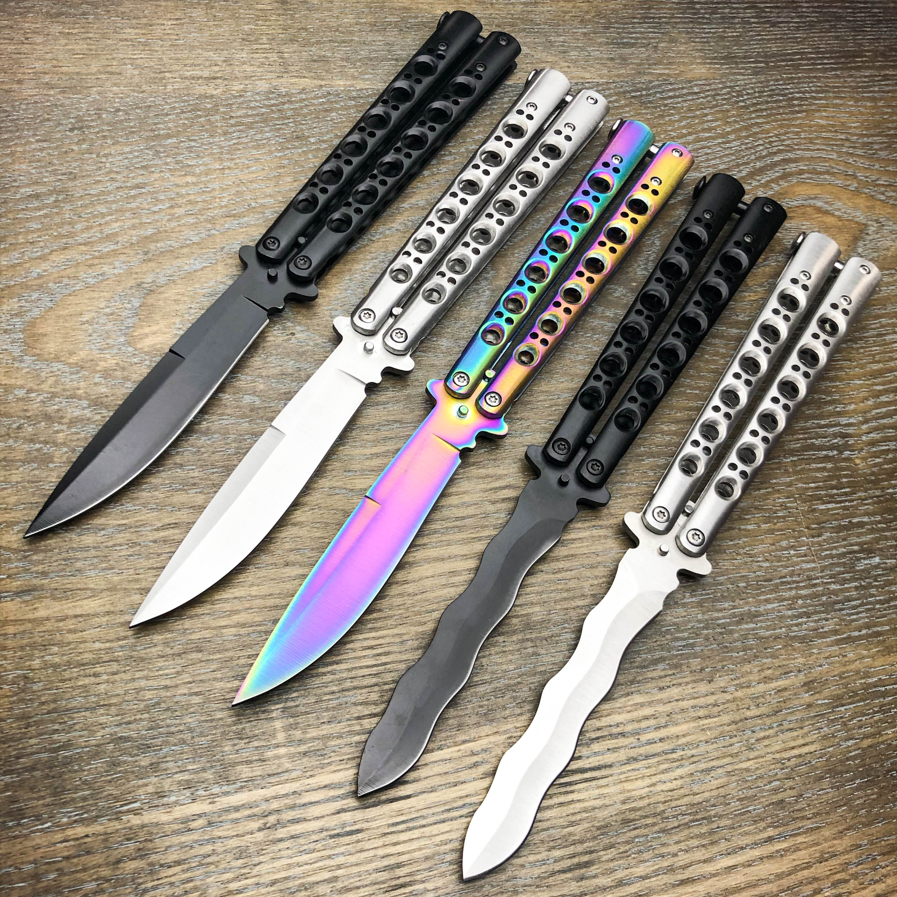 BMK-400 Silver spotted 12 Blade High Carbon Balisong butterfly knife USA