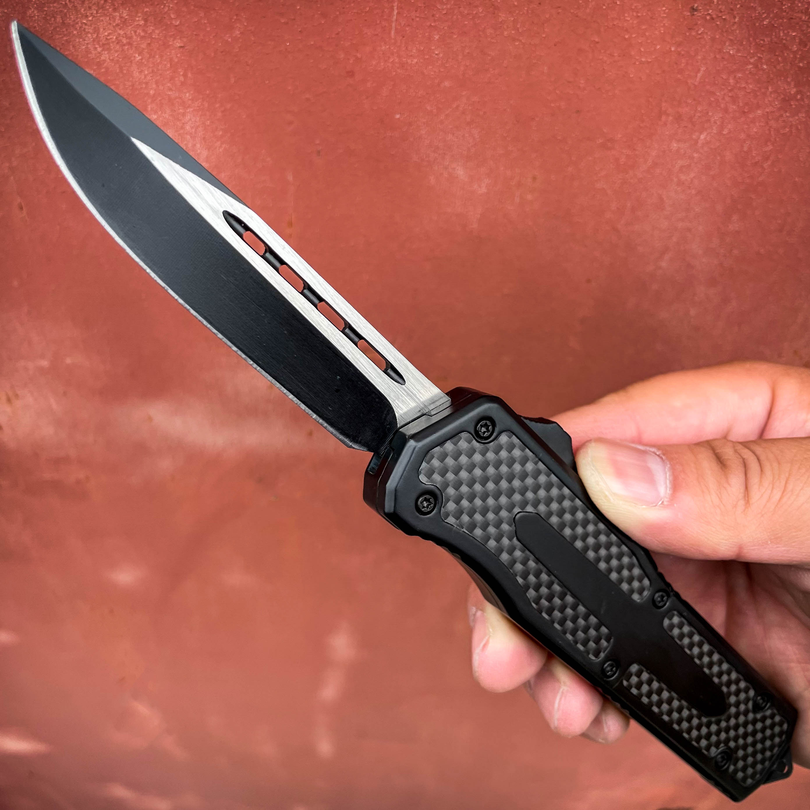 Red Double Edged OTF Knife Stainless Steel