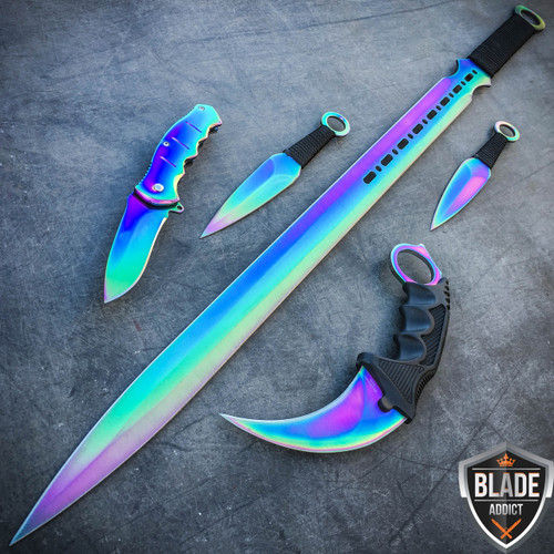 Blue Star Blade Reviews >> 5PC Rainbow Tactical Combat Fixed Blade Machete Sword ... Blue Star Blade Reviews >> 5PC Rainbow Tactical Combat Fixed Blade Machete Sword ...