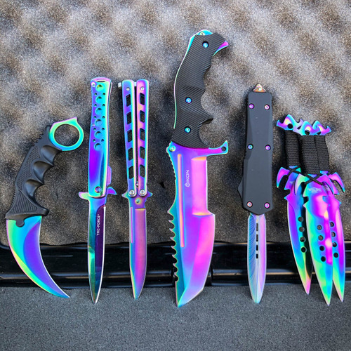 7 PC RAINBOW TITANIUM NINJA BATTLE SET - MEGAKNIFE