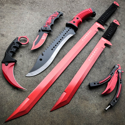 3 - pc. Tactical Knife Collection - Red