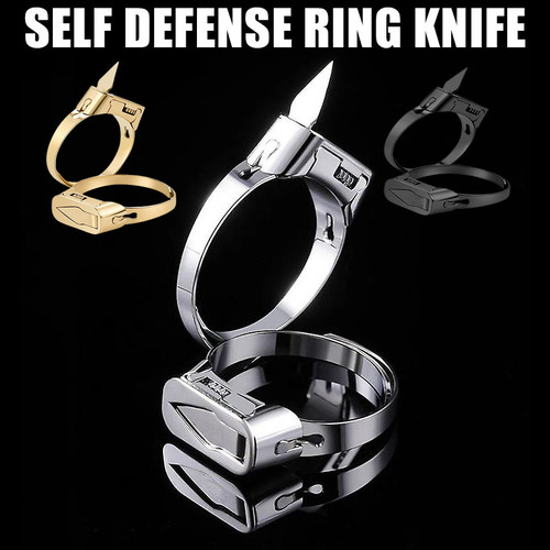 Adjustable Finger Ring Blade Self-defense Ring Outdoor Security Defense  Jewelry Tool Hand-stabbed Hidden Knife