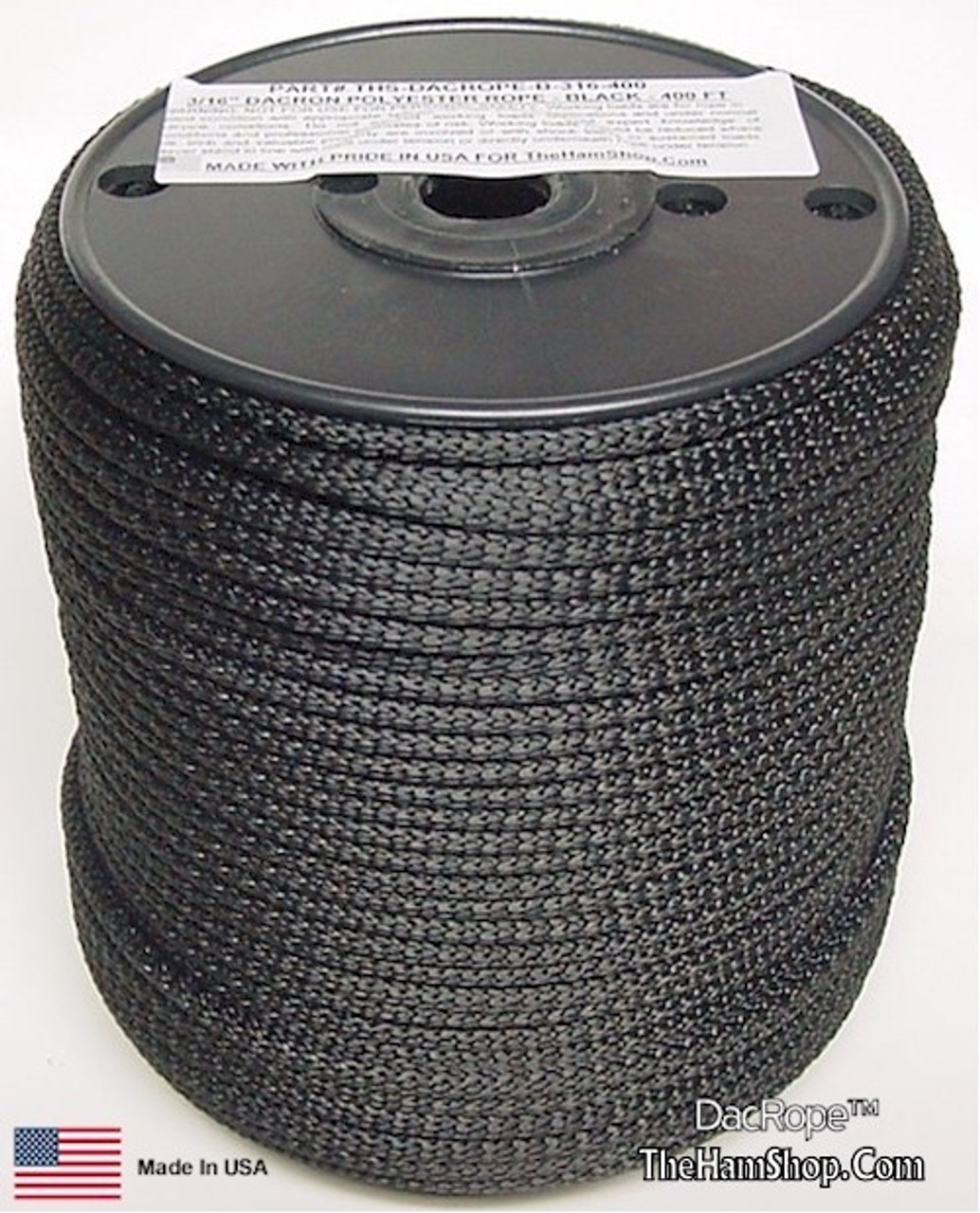 Antenna Support Rope, 3/16" 400', Black, Round, 100% Dacron Polyester Rope