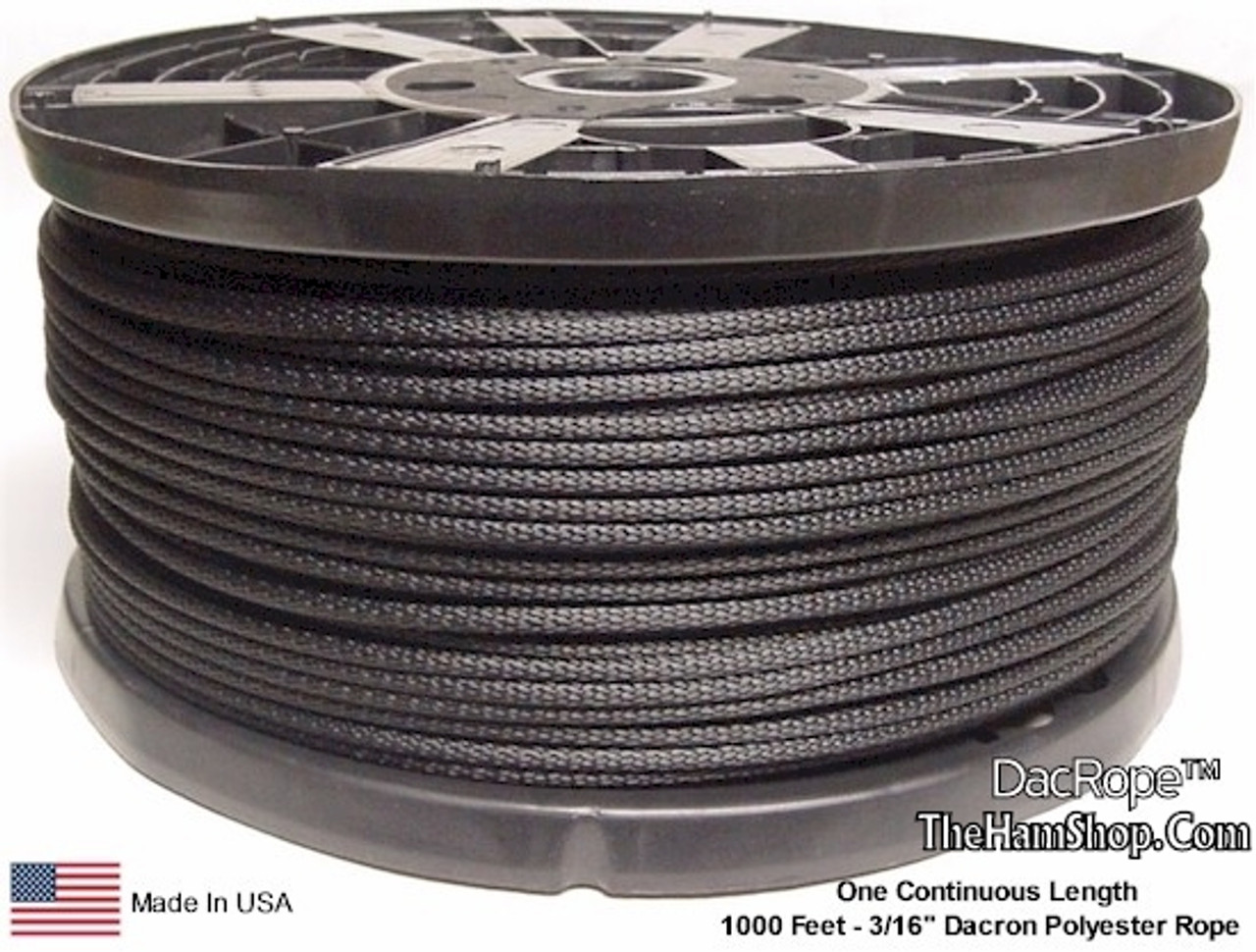 Antenna Support Rope, 3/16" 1000', Black, Round, 100% Dacron Polyester Rope