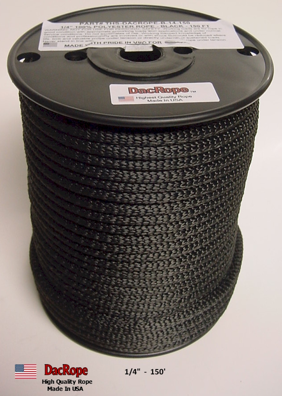 Antenna Support Rope, 1/4" 150', Black, Round, 100% Dacron Polyester Rope