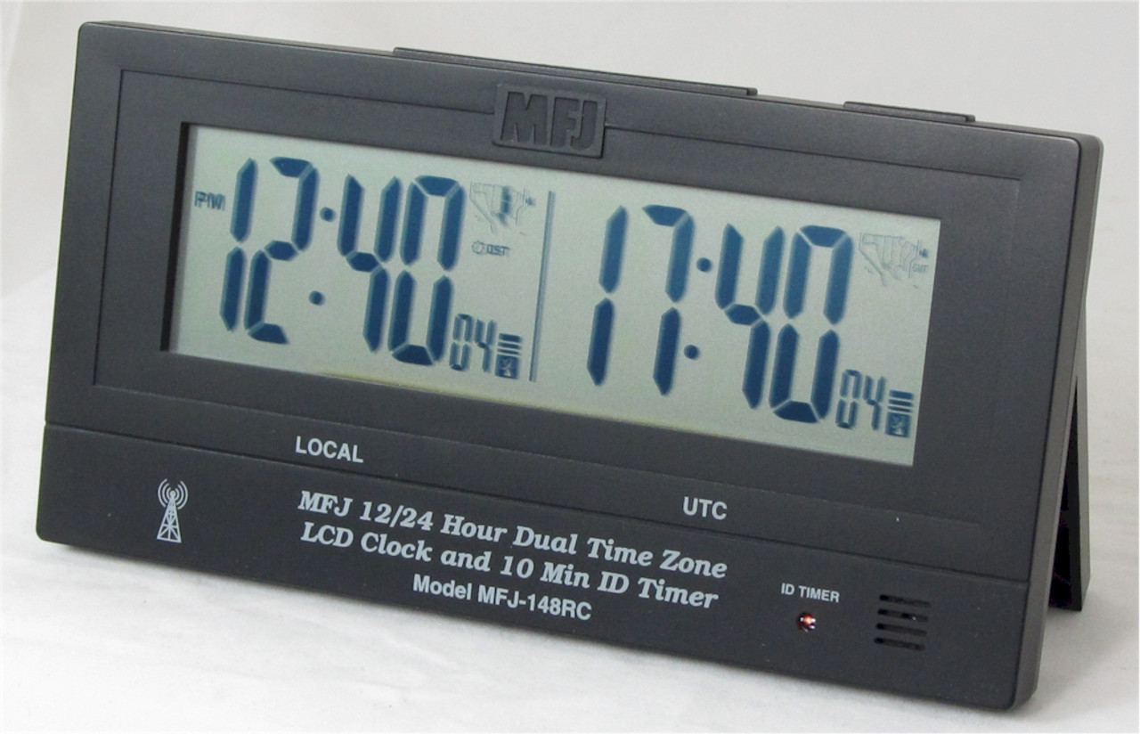 MFJ-148RC, Dual Time LCD Clock, Radio Controlled, Atomic With GMT Zone, 10 Minute ID Timer