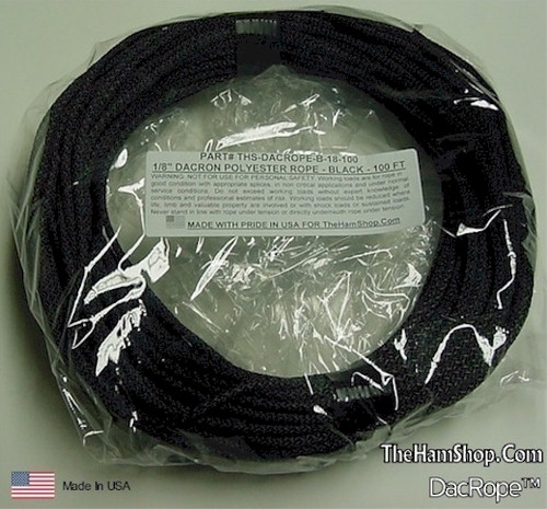 Antenna Support Rope, 1/8" 100', Black, Round, 100% Dacron Polyester Rope Antenna Support Rope, 1/8" 100', Black, Round, 100% Dacron Polyester Rope